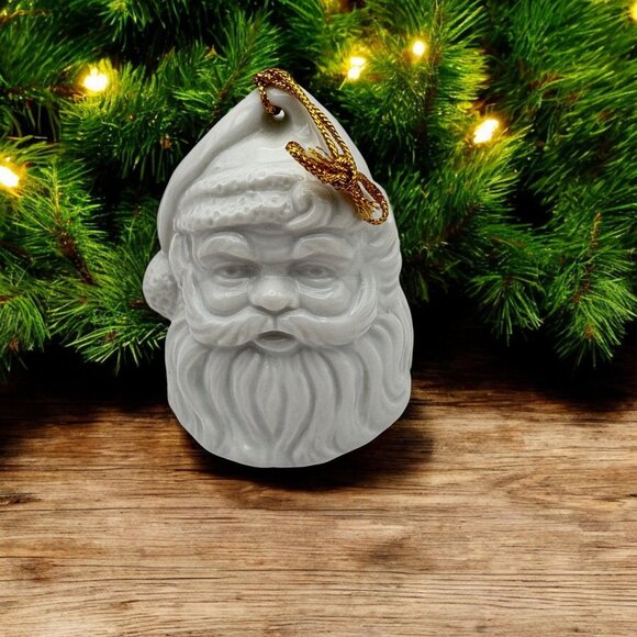 Vintage Santa Claus Bell Christmas Tree Ornament White Porcelain Face Head - Picture 1 of 8